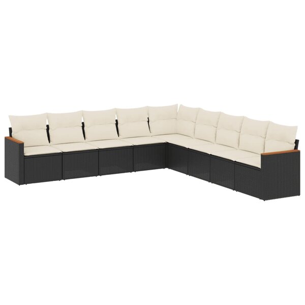 vidaXL Salon de jardin 9 Pièces avec coussins noir résine tressée