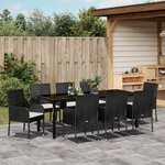 vidaXL Set de salle à manger de jardin 9 pièces avec coussins Noir Poly Rattan