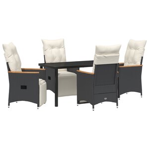 vidaXL Set de salle à manger de jardin de 5 pièces avec coussins Rattan poly noir