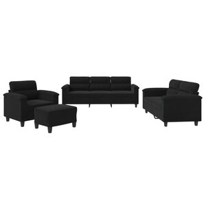 vidaXL Ensemble de canapés 4 Pièces avec coussins noir tissu microfibre