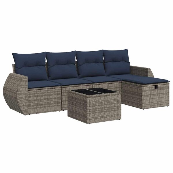 vidaXL Salon de jardin 6 Pièces avec coussins gris résine tressée