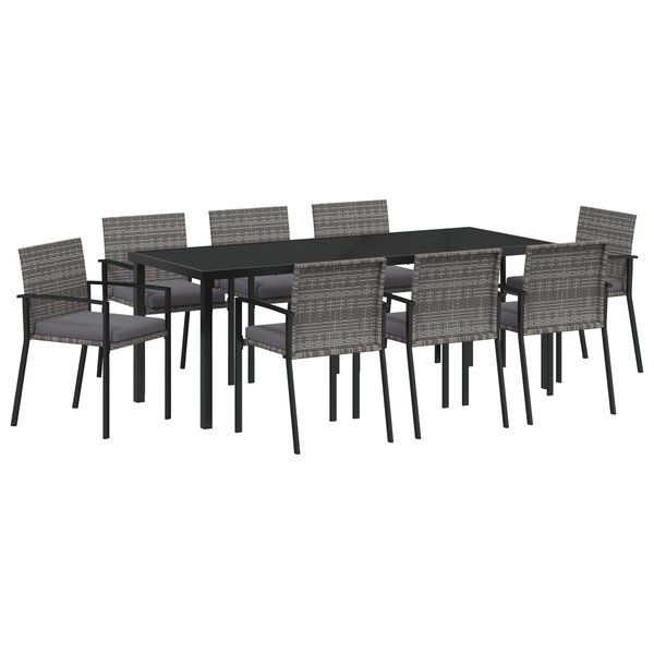 vidaXL Ensemble de jardin de 9 pièces Gris Poly Rattan