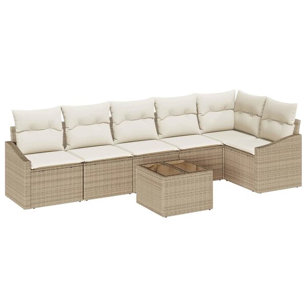 vidaXL Ensemble de canapé de jardin 7 Pièces Beige Poly rotin