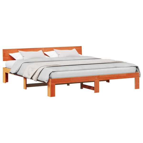 vidaXL Cadre de lit avec tête de lit Brun cire 180 x 200 cm Pin massif
