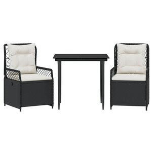 vidaXL Ensemble à manger de jardin avec coussins 3 Pièces Noir