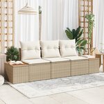 vidaXL Ensemble de Canapé de Jardin de 3 Pièces avec Coussins Beige Rattan Poly Acacia