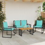 vidaXL Ensemble de meubles d'extérieur 4 Pièces Noir et turquoise