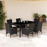 vidaXL Ensemble à manger de jardin et coussins 7 Pièces noir rotin acacia