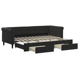vidaXL Lit de jour avec gigogne et tiroirs sans matelas noir 80x200 cm