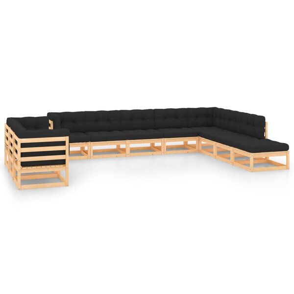 vidaXL Salon de jardin 11 Pièces avec coussins anthracite Pin massif
