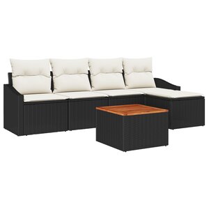 vidaXL Ensemble de Canapés de Jardin de 6 Pièces avec Coussins Noir Poly Rattan Acacia