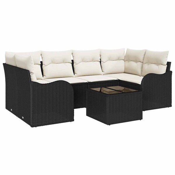 vidaXL Ensemble de canapé de jardin avec coussin 7 Pièces Noir et Crème