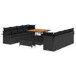 Ensemble de Sofa de Jardin 11 pièces avec Coussins Noir Poly Rattan Acacia