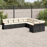 vidaXL Salon de jardin 10 Pièces avec coussins noir résine tressée