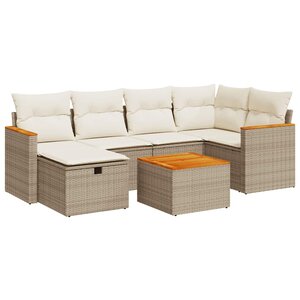 vidaXL Salon de jardin avec coussins 7 Pièces beige résine tressée