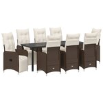 vidaXL Set de salle à manger de jardin de 9 pièces avec coussins marron en poly rattan