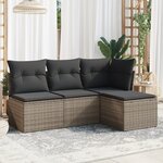 vidaXL Salon de jardin 4 Pièces avec coussins gris résine tressée
