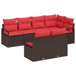 vidaXL Ensemble de canapé de jardin avec coussin 7 Pièces Marron et rouge