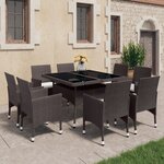 vidaXL Ensemble à manger de jardin 9Pièces Résine tressée et verre Marron