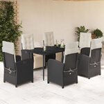 vidaXL Ensemble à manger de jardin coussins 7Pièces Noir Résine tressée
