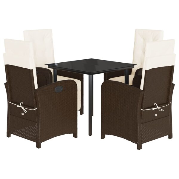 vidaXL Ensemble à manger de jardin 5 Pièces et coussins marron poly rotin