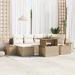 Canapé de Jardin 7 Pièces avec Coussins Beige Poly Rattan