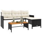 vidaXL Canapé de jardin avec table et coussins en forme de L noir