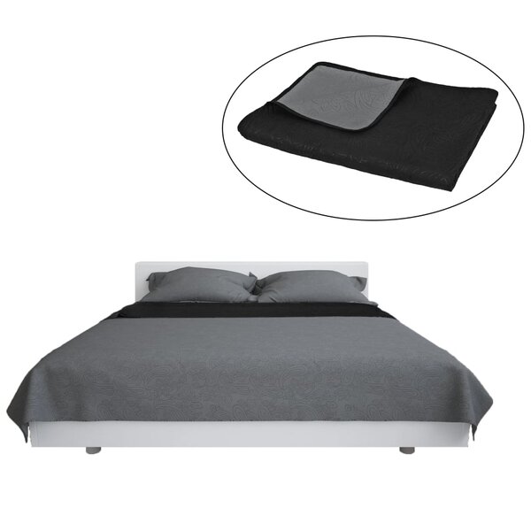 vidaXL Couvre-lit à double face matelassé 220 x 240 cm Gris et noir