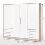 Armoire 4 portes battantes + 6 tiroirs- Bois aggloméré - chêne et blanc - 206 x 60 x 200 cm