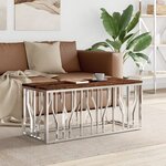 vidaXL Table basse acier inoxydable et bois massif de récupération