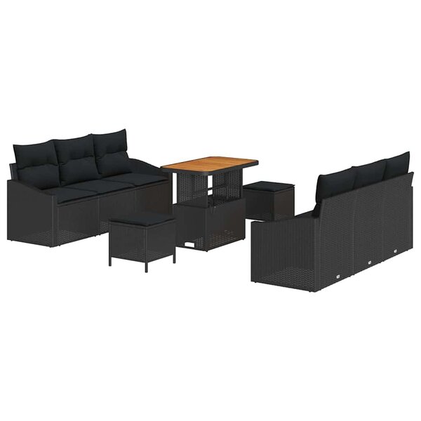 vidaXL Ensemble de canapé de jardin avec coussin 9 Pièces Noir Poly rotin