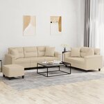 vidaXL Ensemble de canapés 3 Pièces avec coussins Crème Tissu microfibre