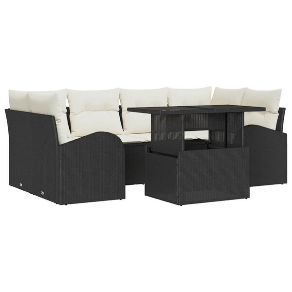 vidaXL Ensemble de canapé de jardin 7 Pièces Noir Poly Rattan