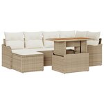 Ensemble de Canapé de Jardin 7 Pièces avec Coussins Beige Poly Rattan