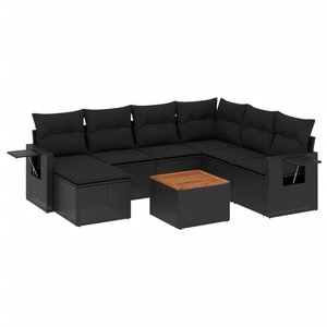 vidaXL Salon de jardin 8 Pièces avec coussins noir résine tressée
