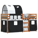vidaXL Lit superposé avec rideaux blanc/noir 75x190 cm bois pin massif