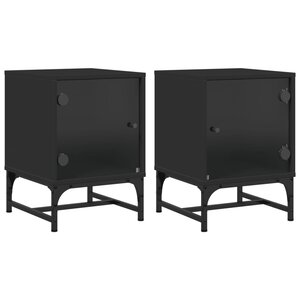 vidaXL Tables de chevet avec portes en verre 2 Pièces noir 35x37x50 cm