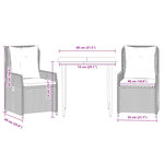 vidaXL Ensemble à manger de jardin 3Pièces coussins gris clair poly rotin