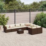 vidaXL Salon de jardin 10 Pièces avec coussins marron résine tressée