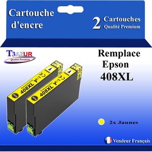 T3AZUR - 2x Cartouches compatibles avec Epson WorkForce Pro WF-C4810DTWF  408  408L  408XL - Jaune