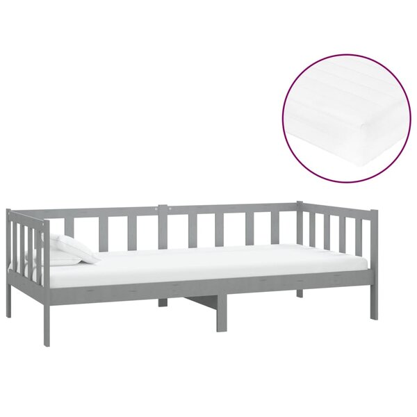 vidaXL Lit de repos avec matelas 90x200 cm Gris Bois de pin massif