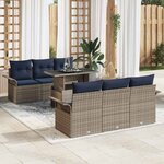 vidaXL Ensemble de canapé de jardin avec coussin 7 Pièces Gris polyrotin