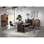 Table à manger KENDO 6 personnes - Mélamine chêne ambré et noir mat - 160 x 80 x 76 cm