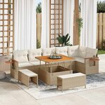 vidaXL Ensemble de canapé de jardin 9 Pièces Beige polyrotin