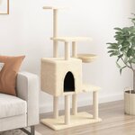 vidaXL Arbre à chat avec griffoirs en sisal Crème 131 cm
