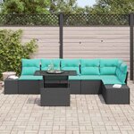 vidaXL Ensemble de canapé de jardin avec coussin 7 Pièces Noir polyrotin
