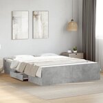 vidaXL Cadre de lit avec tiroirs sans matelas gris béton 160x200 cm