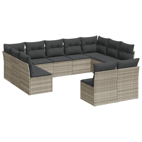 vidaXL Salon de jardin 11 Pièces avec coussins gris clair résine tressée
