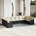 Ensemble de canapé de jardin vidaXL 10 pièces avec coussins en poly rotin noir