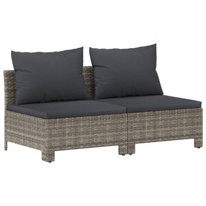 vidaXL Canapé de jardin 2 places avec coussins Gris Résine tressée